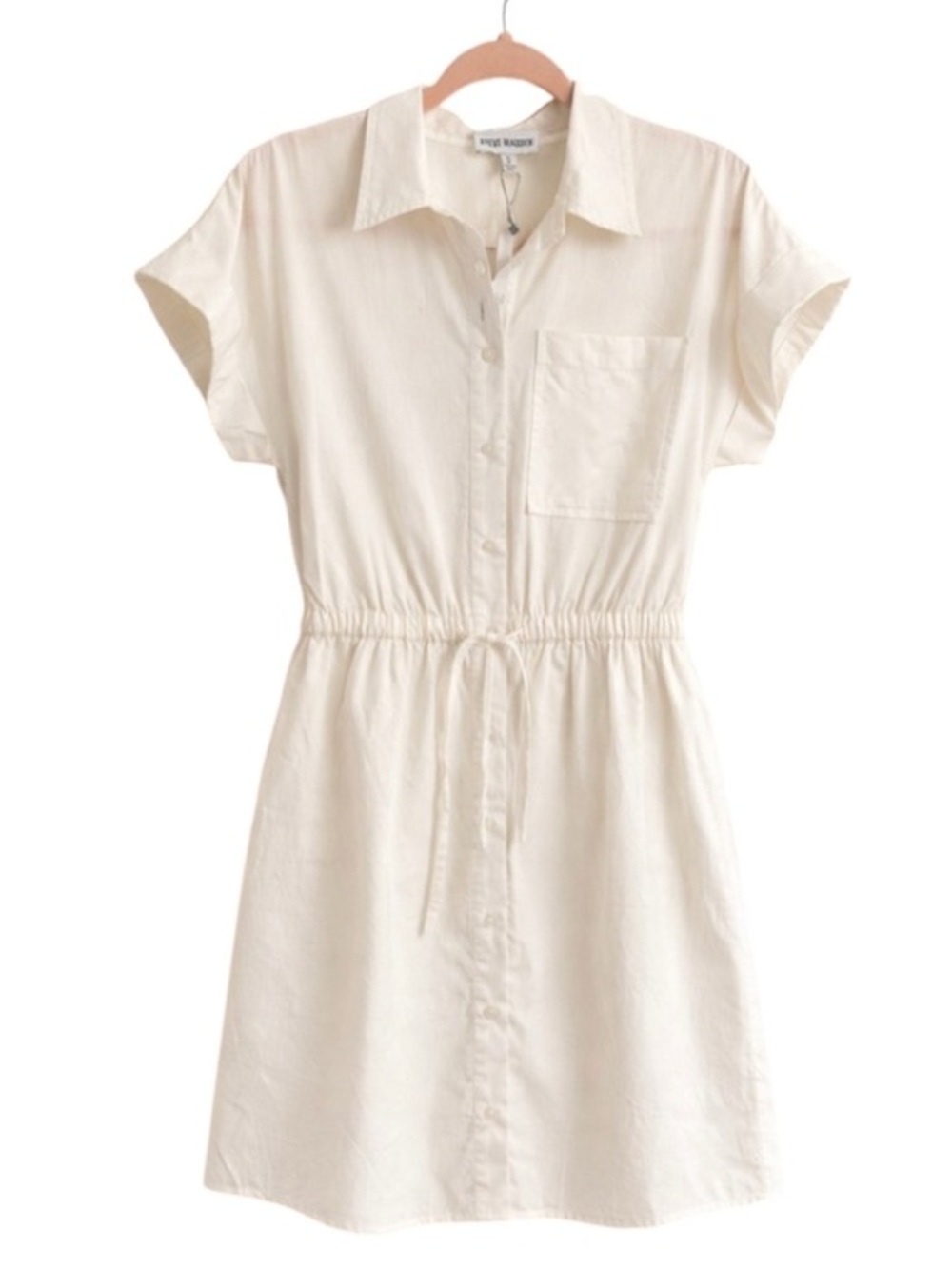 Steve Madden NWT Ivory 100% Cotton Shirt Dress Tie Waist Summer Mini